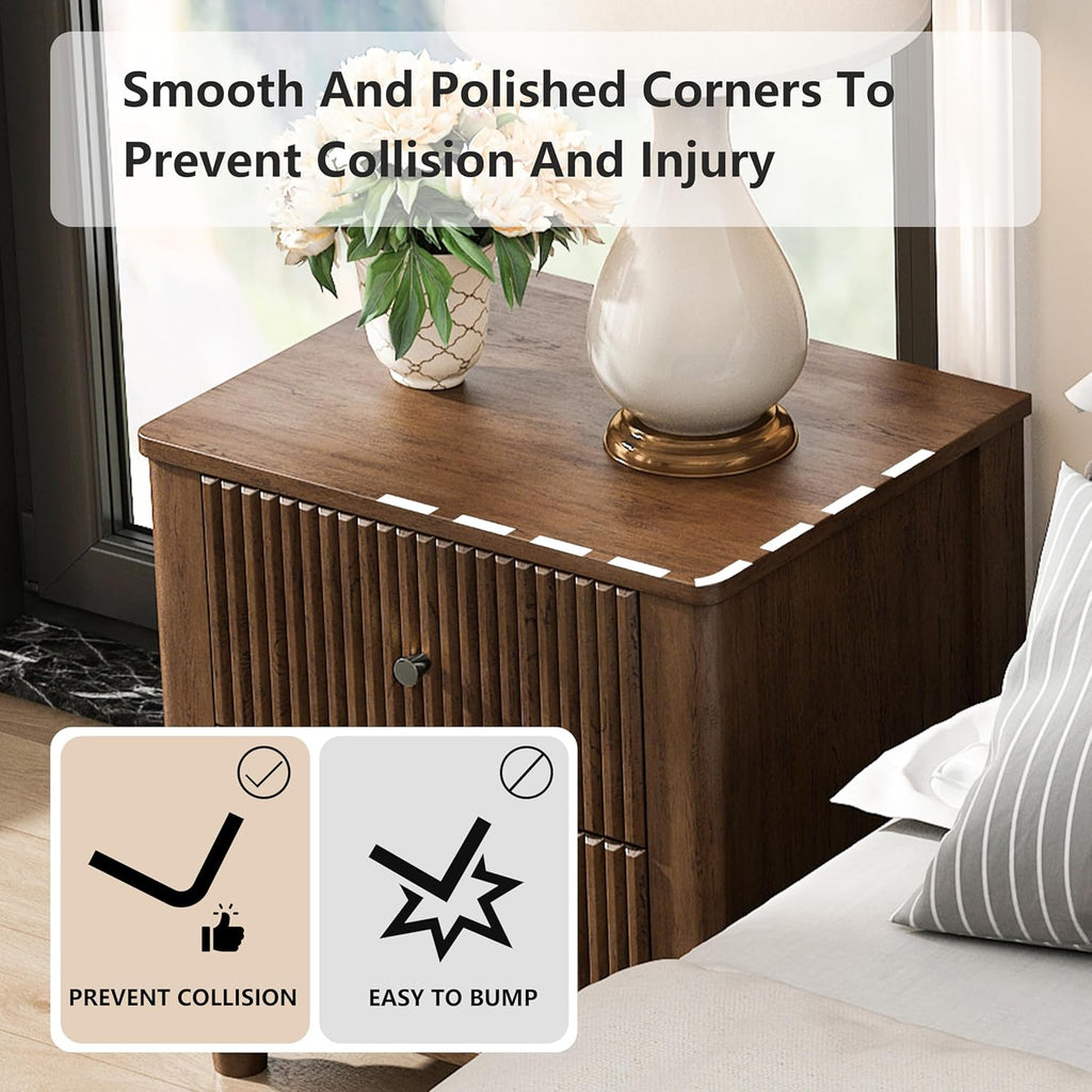 Nightstand with 3 Drawers, Wood Bedside Table Night Stand, Wide Sofa Side End Table 3 Drawers Chest of Dresser for Living Room, Bedroom
