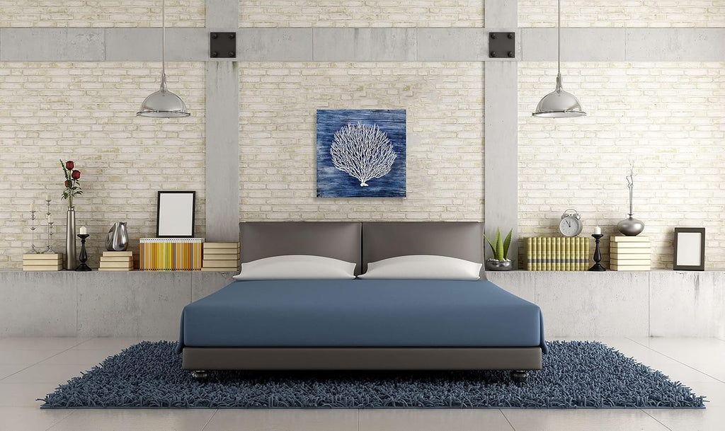 Yihui Arts Navy Blue Canvas Wall Art Hand Painted White Coral Painting Modern Abstract Tree Pictures Coastal Artwork for Bedroom Living Room Bathroom Decor