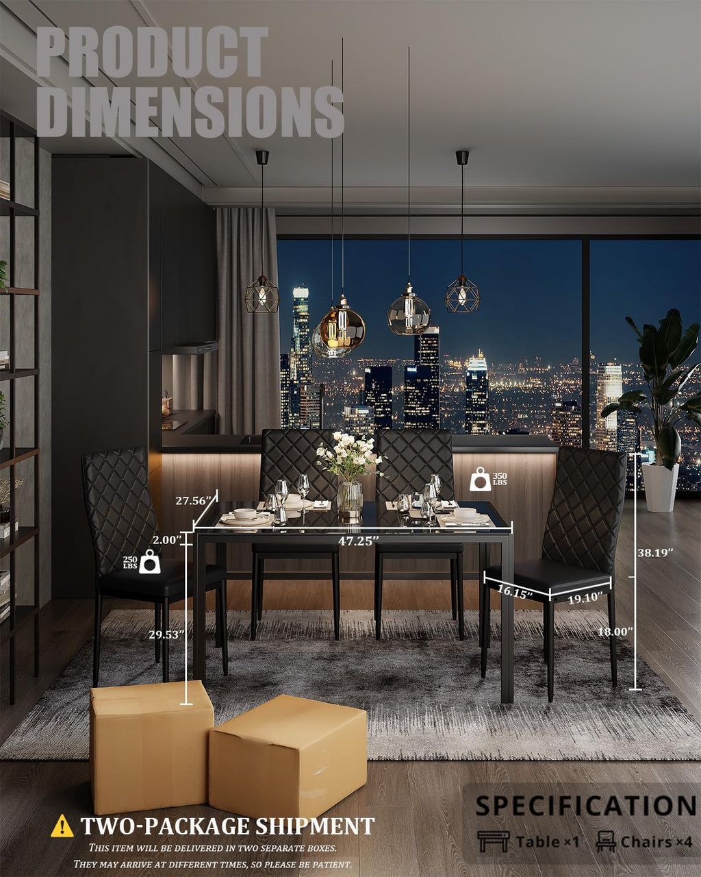 Modern Dining Chairs Set of 4, PU Leather Dining Chairs with Curved Back, Space-Saving Kitchen Chair with Thick Cushions for Dining Room, Living Room, Apartment, Small Space, Black