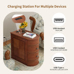 Narrow End Table with Charging Station, Vintage Slim Sofa Side Table & Nightstand with 2 Drawers, Compact Wood Storage for Living Room Bedroom Small Spaces, Fully Assembled, Brown