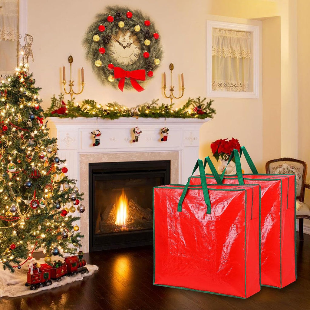 4PCS Christmas Wreath Storage Container, 25" Red Wreath Storage Bags Garland Container Clear Storage Bags with Handles Zippers Christmas Wreath Boxes for Xmas Seasonal Holiday Wreath Garland