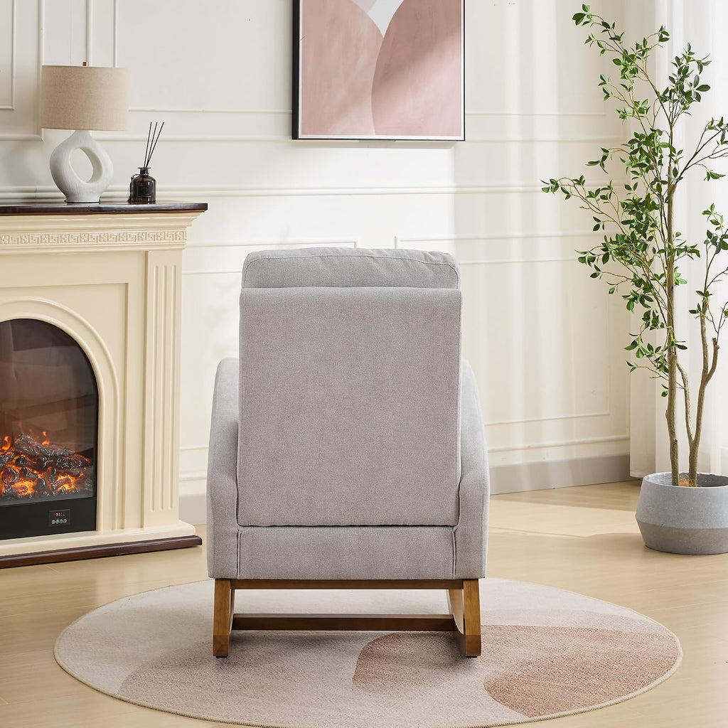 Gentle Rocking Chair, Nursery Chair, Polyester Accent Armchair with High Back, Side Pocket, Rubber Wood Legs, Light Gray, for Living Room or Bedroom