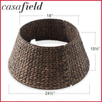 Casafield 24-Inch Christmas Tree Collar, Woven Water Hyacinth Tree Base Cover with Cord Cut Out, Espresso