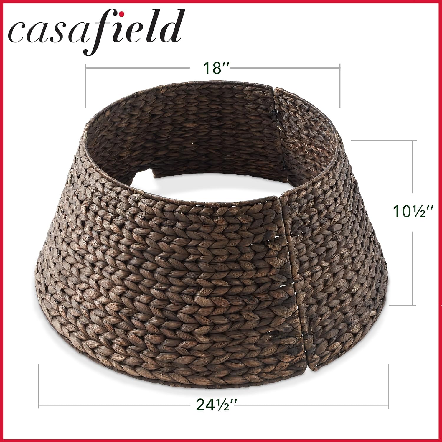 Casafield 24-Inch Christmas Tree Collar, Woven Water Hyacinth Tree Base Cover with Cord Cut Out, Espresso