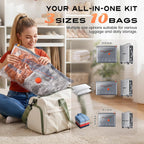 Vacuum Storage Bags for Travel & Home with Rechargeable Cordless Air Pump, Space Saver Compression Bags for Luggage & Suitcase, Fast Vacuum Seal for Clothes, Bedding, Seasonal Storage, 10 Combo Set