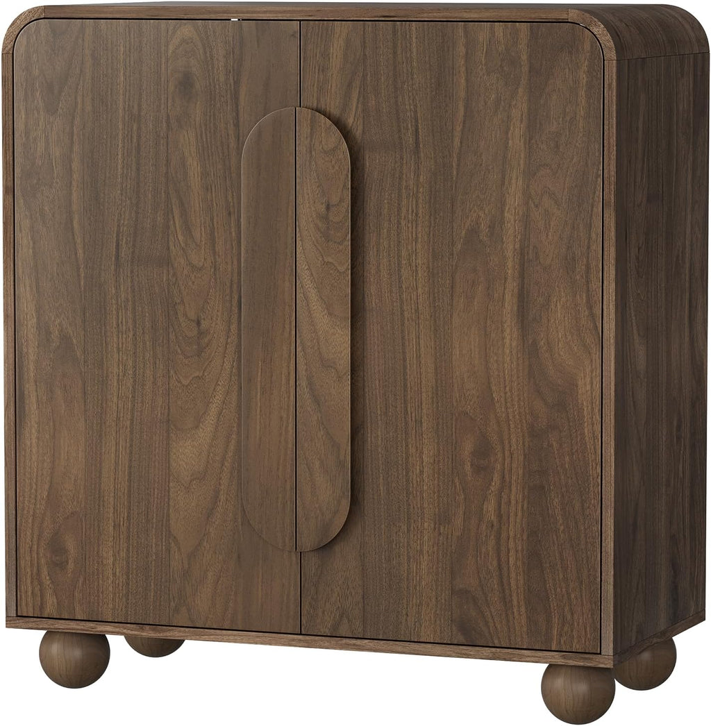 Smuxee Walnut Sideboard Cabinet, Freestanding Buffet Cabinet with Spherical Feet, Wood Storage Cabinet with Adjustable Shelf for Living Room, Entryway, Hallway