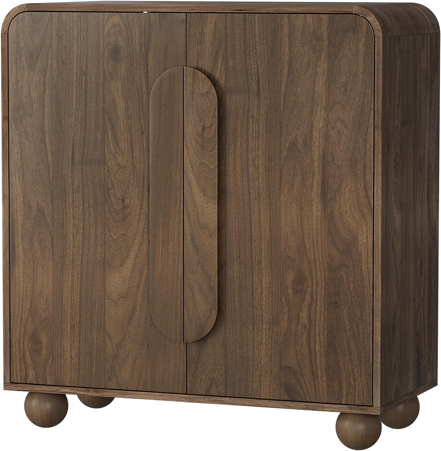 Smuxee Walnut Sideboard Cabinet, Freestanding Buffet Cabinet with Spherical Feet, Wood Storage Cabinet with Adjustable Shelf for Living Room, Entryway, Hallway