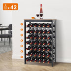VASMIA 42 Bottles Bamboo Wine Rack,7-Tier Wine Rack Freestanding Floor with Table Top, Wine Storage Shelf for Kitchen Dining Room Bar,Rustic Brown and Black
