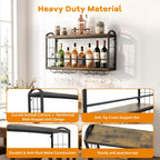 Wall Mounted Wine Rack, Floating Bar Shelf with 2 Tier Wood Shelves and Wine Glass Holder, Rustic Industrial Wine Storage Organizer for Kitchen Dining Room Home Bar (Model B)