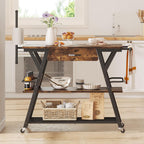 Bestier Coffee Bar Station, Kitchen Island Cart with Storage, Coffee Cart Station with Drawer,Paper Towel Holder and Lockable Wheels, Bar able for Dinning Room Living Room, Rustic Brown