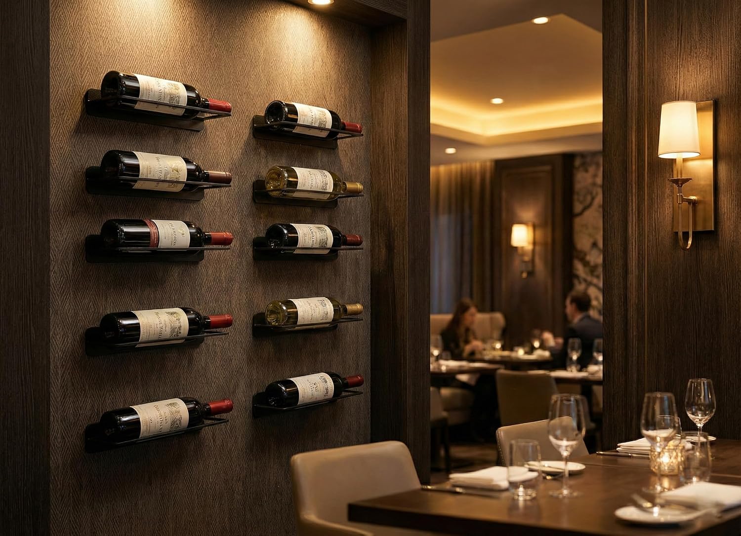 Wall Mounted Metal Wine Rack Single Bottle Holder, 13.4" x 3.3" (34 x 8.5 cm) Modern Floating Wine Display, Space-Saving Black Steel Wine Bottle Shelf for Kitchen, Bar & Dining Room