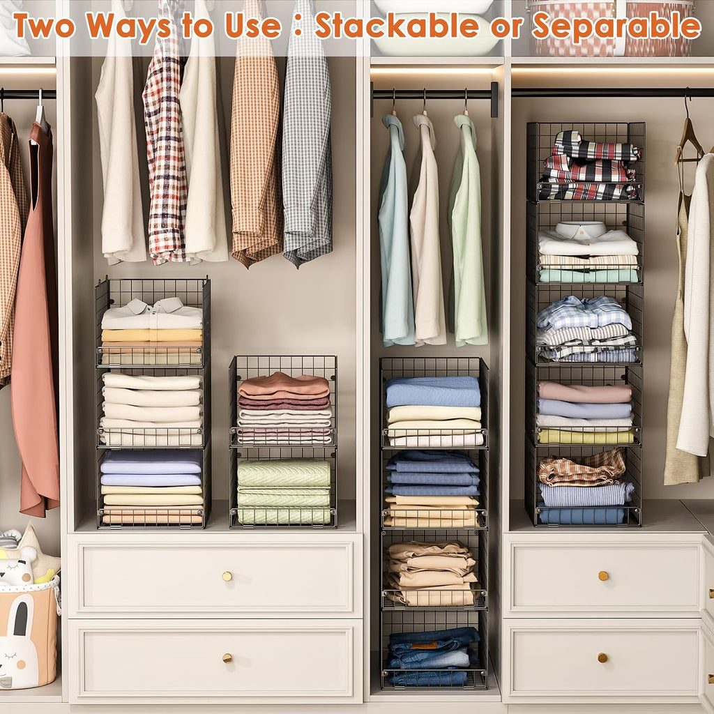5-Tier Stackable Closet Storage Baskets, Closet Organizers and Storage Shelves, Foldable & Stackable Clothes Storage Bins for Closet System, Closet Shelf Organizer for Home,Black(Patent No. 30022416)