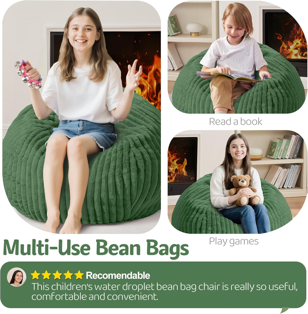 Homguava 2FT Bean Bag Chair, 2' Small Bean Bags with Memory Foam Filled, Beanbag Chairs with Machine Washable Cover Dutch Corded Plush Cover for Classroom,Living Room,Bedroom-Dark Green