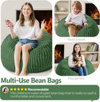 Homguava 2FT Bean Bag Chair, 2' Small Bean Bags with Memory Foam Filled, Beanbag Chairs with Machine Washable Cover Dutch Corded Plush Cover for Classroom,Living Room,Bedroom-Dark Green