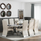 AUZ White Leather Dining Chairs Set of 6, White and Silver Upholstered Dining Room Chairs with Nailhead Trim High Back, Modern Dining Chair with Polished Silver Metal Legs