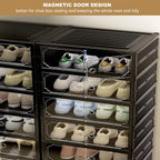 6 Tiers 12 Pairs Foldable Shoe Rack Storage Cabinet, Suitable for Closet Entryway, Collapsible Shoe Storage Organizer Cabinet with Magnetic Door，Easy Assembly (Black, 13.7x17.3x47.2)