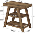 Tribesigns Farmhouse End Table, 3-Tier Wooden Sofa Side Table with Trapezoid Legs, Rustic Side Table for Couch, Vintage Bedside Nightstand for Bedroom, Living Room, Small Spaces, Rustic Brown