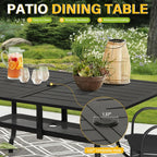 Incbruce Patio Dining Table, 60" x 36" Rectangle Metal Steel Slat Table, with 1.57" Umbrella Hole, for Backyards, Porches, Gardens or Poolside