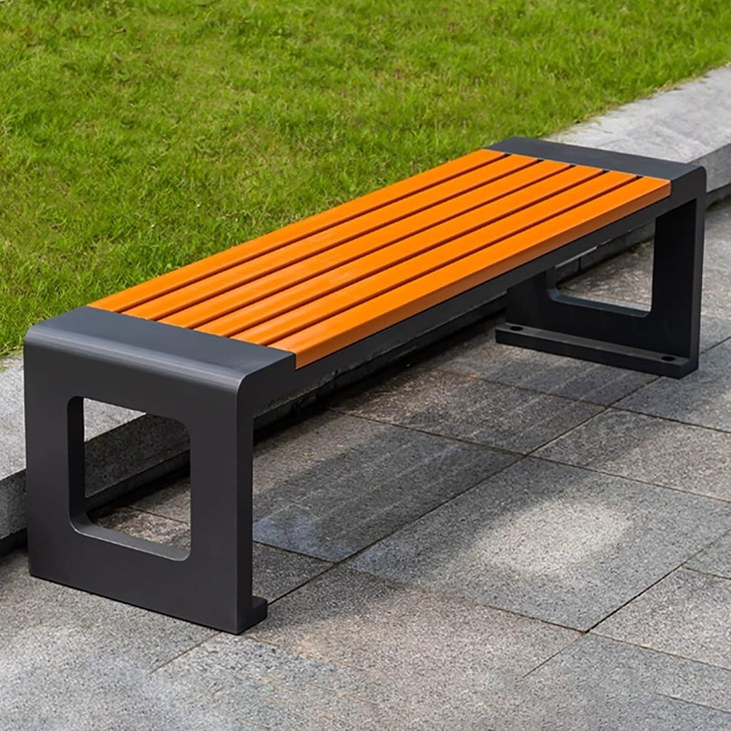 Outdoor U-Shaped Park Bench, Backless Slatted Garden Benches, One-Piece Design, No Assembly, for Yard, Lawn, Porch Bench(Small)