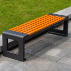 Outdoor U-Shaped Park Bench, Backless Slatted Garden Benches, One-Piece Design, No Assembly, for Yard, Lawn, Porch Bench(Small)