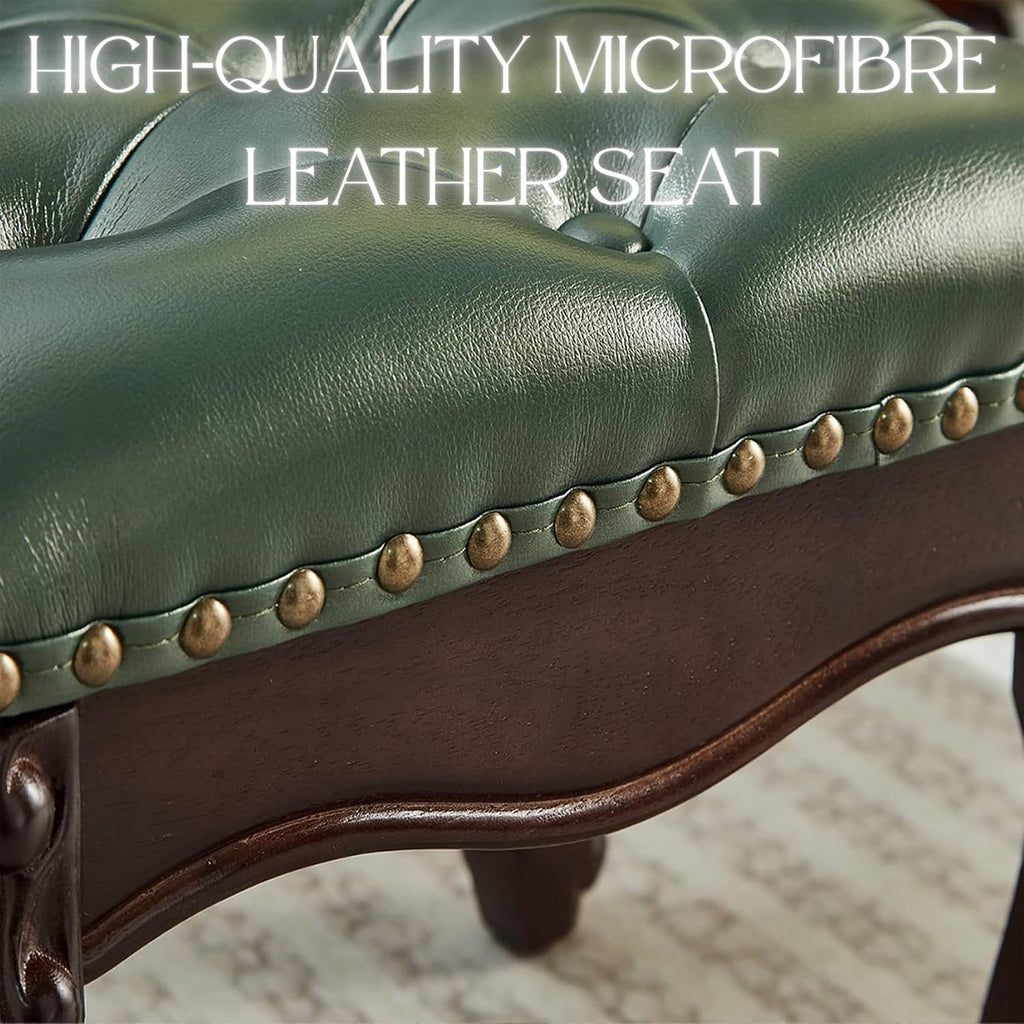 Foot Stools Ottoman, Small Vintage Leather Footstool for Living Room, Solid Wooden Ottoman Foot Rest,Shoe Change Bench at the Entrance (Dark Green)
