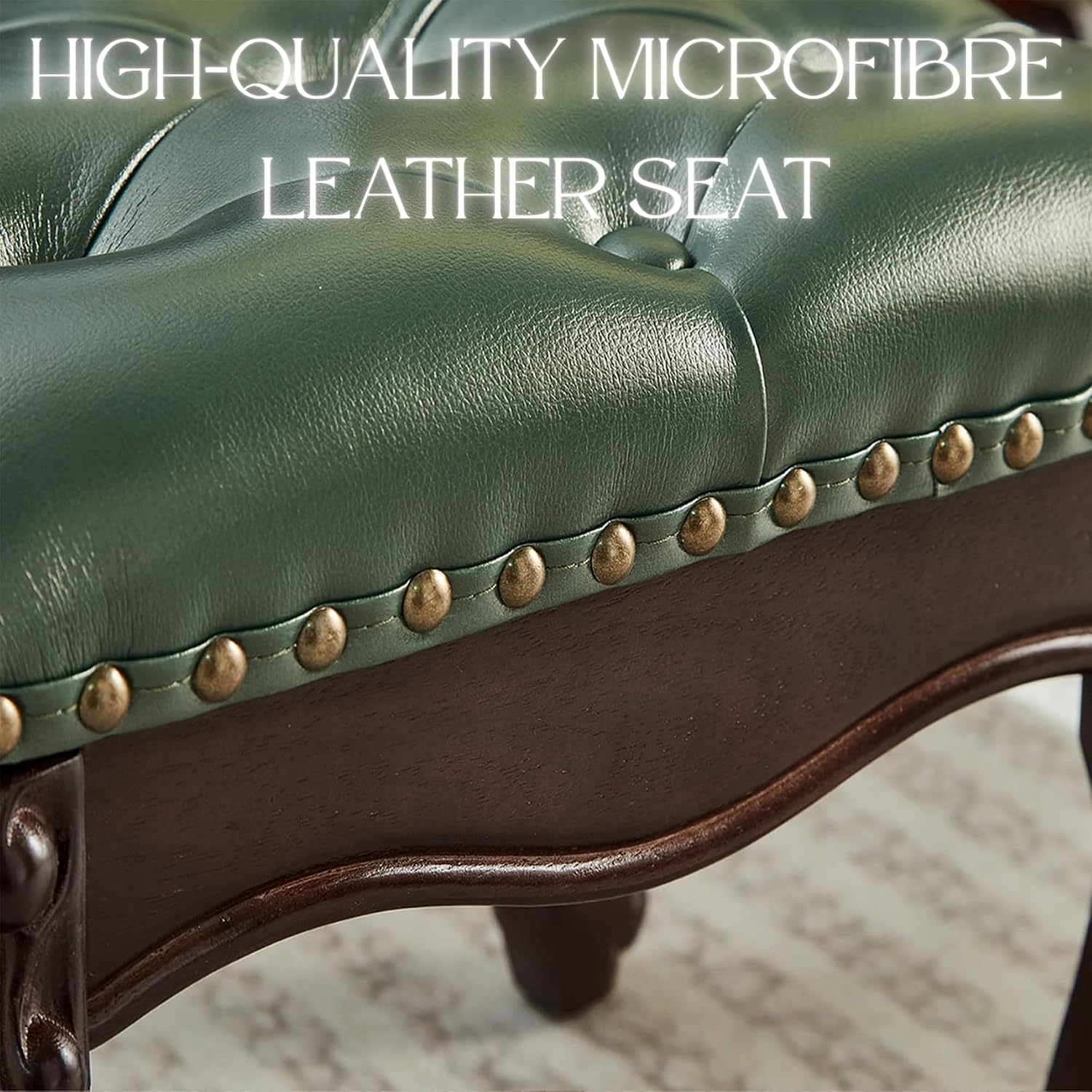 Foot Stools Ottoman, Small Vintage Leather Footstool for Living Room, Solid Wooden Ottoman Foot Rest,Shoe Change Bench at the Entrance (Dark Green)