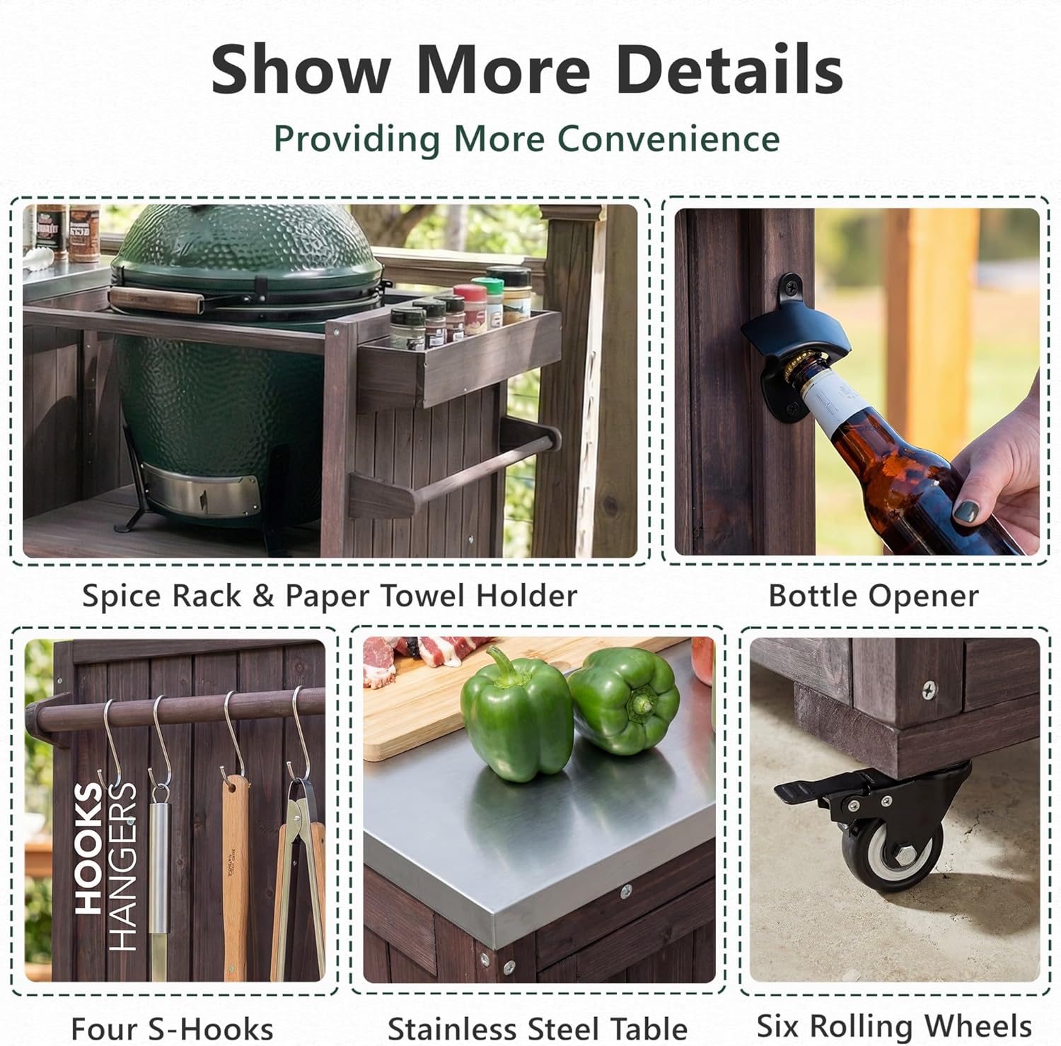 Merax 80.5" Outdoor Kitchen Island for Big Green Egg& Blackstone Griddle,Solid Wood Grill Cart Table with Stainless Steel Top,Drawer for Large Big Green Egg and 21"/28" Blackstone Griddle,Dark Brown