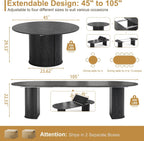 AF ARTISAN FURNITURE 105" Oval Extendable Dining Table for 4-10, MDF Tabletop with Fluted Column Base, Mid-Century Modern Kitchen Table for Dining Room or Office, Extends 45"-105", Black