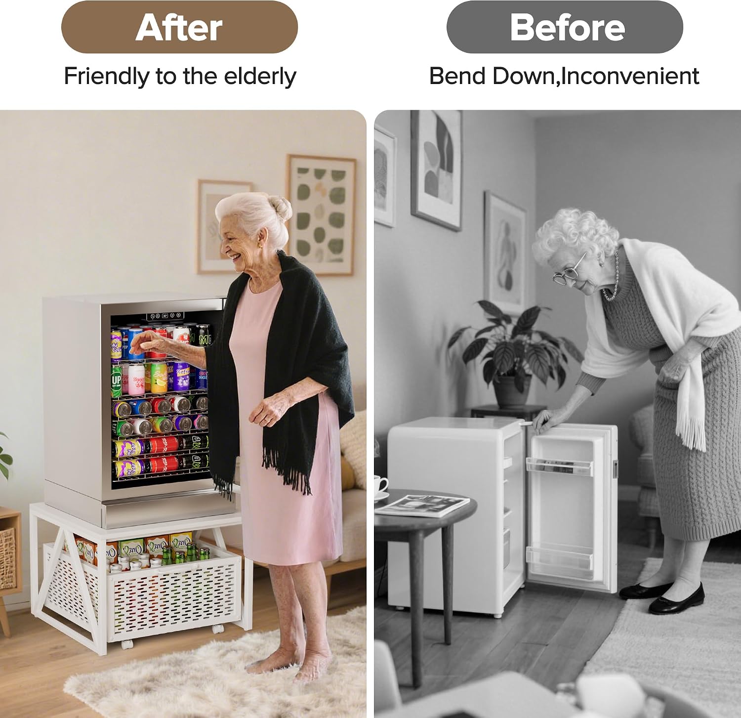 Urban Deco Mini Fridge Stand with Storage, Heavy Duty Fridge Cart with Drawer Basket, Mini Refrigerator Table for 220 LBS, Mobile Fridge Stand with Swivel Wheels for Dorm,Office,Home,White