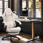 Dowinx Big & Tall Vintage Gaming Chair for Adults, 400 lb Capacity Heavy Duty Ergonomic Computer Chair with Massage Lumbar, Footrest & Easy Side Recline, Ivory Beige