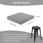 Square Bar Stool Cushions Set of 2 Non-Slip Chair Pads with Ties 2" Thick Chair Cushions with Machine Washable Cover 12" X 12" (Light Grey)