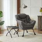HollyHOME Lazy Chair with Foldable Ottoman, Accent Comfy Lounge Armchair and Folding Footrest Stool, Leisure Sofa Reading Chair and Footstool for Living Room, Bedroom, Dorm,Dark Grey