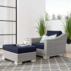 Modway Outdoor Patio Wicker Rattan 2-Piece Armchair and Ottoman Set in Light Gray Navy