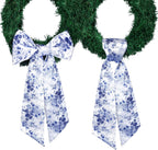 2 Pcs Wreath Sash for Front Door Reversible Chinoiserie Wreath Sash Accessories Decor for Monogram Garland Ribbon Porch Indoor Outdoor Home Party Yard Doorway(Chinese Style)