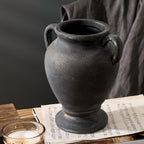 PORCER Ceramic Rustic Flower Vase with Handles, 8.36 Inch Tall Vintage Pottery Home Decor, Farmhouse Terracotta Vase for Living Room, Table, Shelf, Mantel Decoration, Farmhouse- Black Bronze