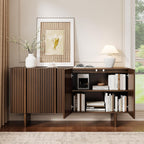 ONBRILL 63" Fluted Sideboard Buffet Cabinet with Storage, Large Sideboard Cabinet with Adjustable Shelves, Modern Credenza with 4 Doors, Kitchen Cabinets for Living Room, Entryway, Black