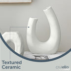 Crutello Minimalist White Ceramic U Style Vase - Set of 2 Modern Home Decor for Mantles, Bookshelves, Tables, Entryways