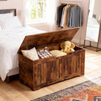 Wooden Storage Chest,30/40 Inch Storage Trunk w/2 Safety Hinges, Storage Bench, Modern Lift Top Chest Box Organizer (Rustic Brown, 40 Lx 15.7 W x19 H Inch)