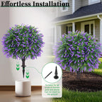 Artificial Lavender Topiary Ball Trees, 2 Set of UV Resistant Fake Evergreen Shrubs Bushes Plants with Ground Spike, Fake Plants for Outdoor Indoor Front Porch Garden