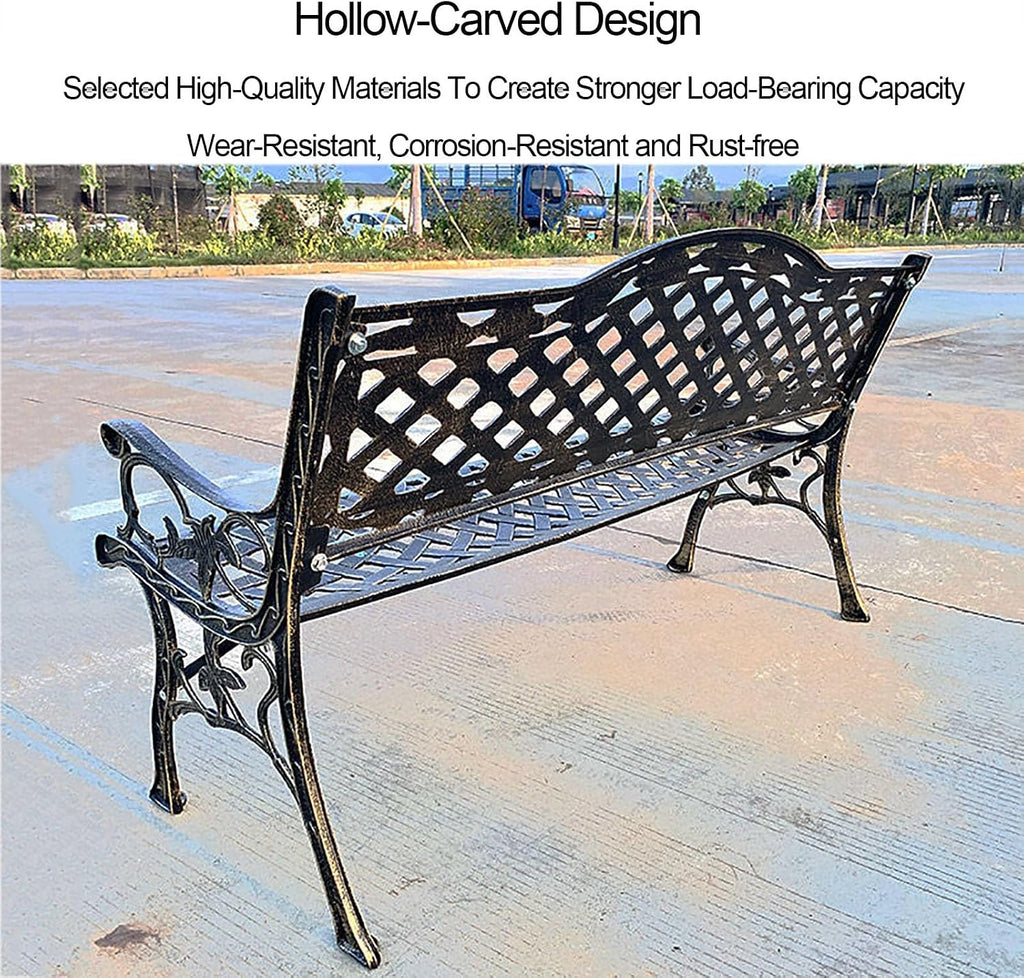 Bench，Patio Garden Bench, Anti- Rust Cast Iron Cast Aluminum Frame for Outdoor Path Yard Lawn Work Entryway Decor(A)