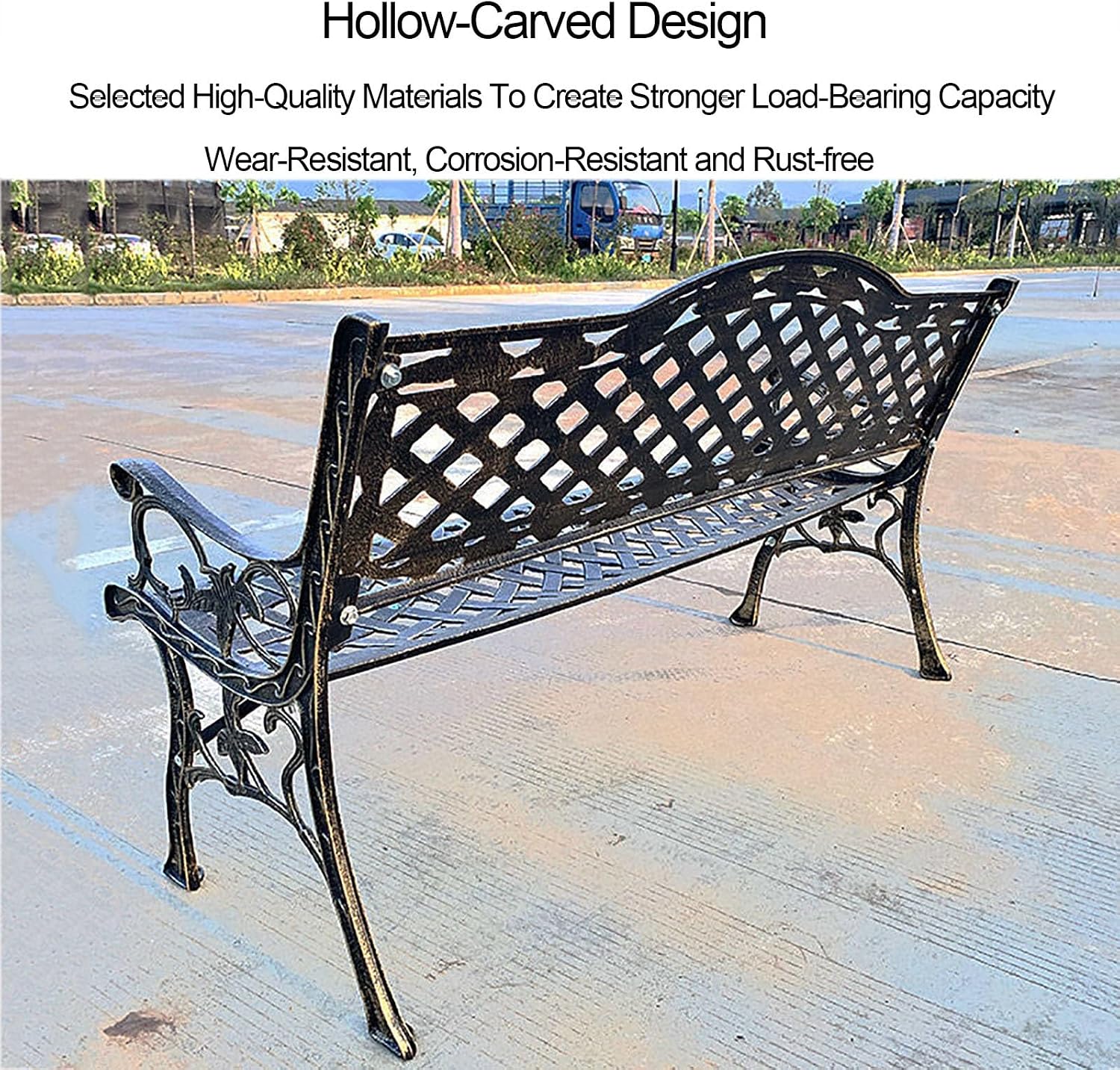Bench，Patio Garden Bench, Anti- Rust Cast Iron Cast Aluminum Frame for Outdoor Path Yard Lawn Work Entryway Decor(A)