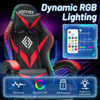 HOFFREE Gaming Chair Massage with Bluetooth Speakers and Led Lights Ergonomic Computer Gaming Chair with Footrest RGB Video Game Chair with High Back Lumbar Support Red and Black