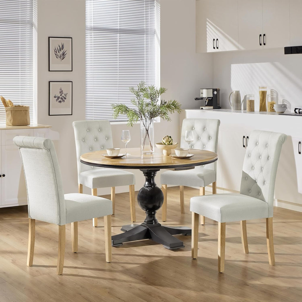 Yaheetech Dining Chairs Set of 4 Fabric Upholstered Dining Room Chairs with Button Tufted High Back and Solid Wood Legs for Kitchen/Living Room/Restaurant, Modern Style, Beige