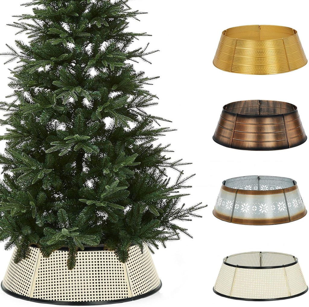 BAYN Metal Christmas Tree Collar, 28-Inch Diameter Base Cover Christmas Tree Ring Stand - Cream