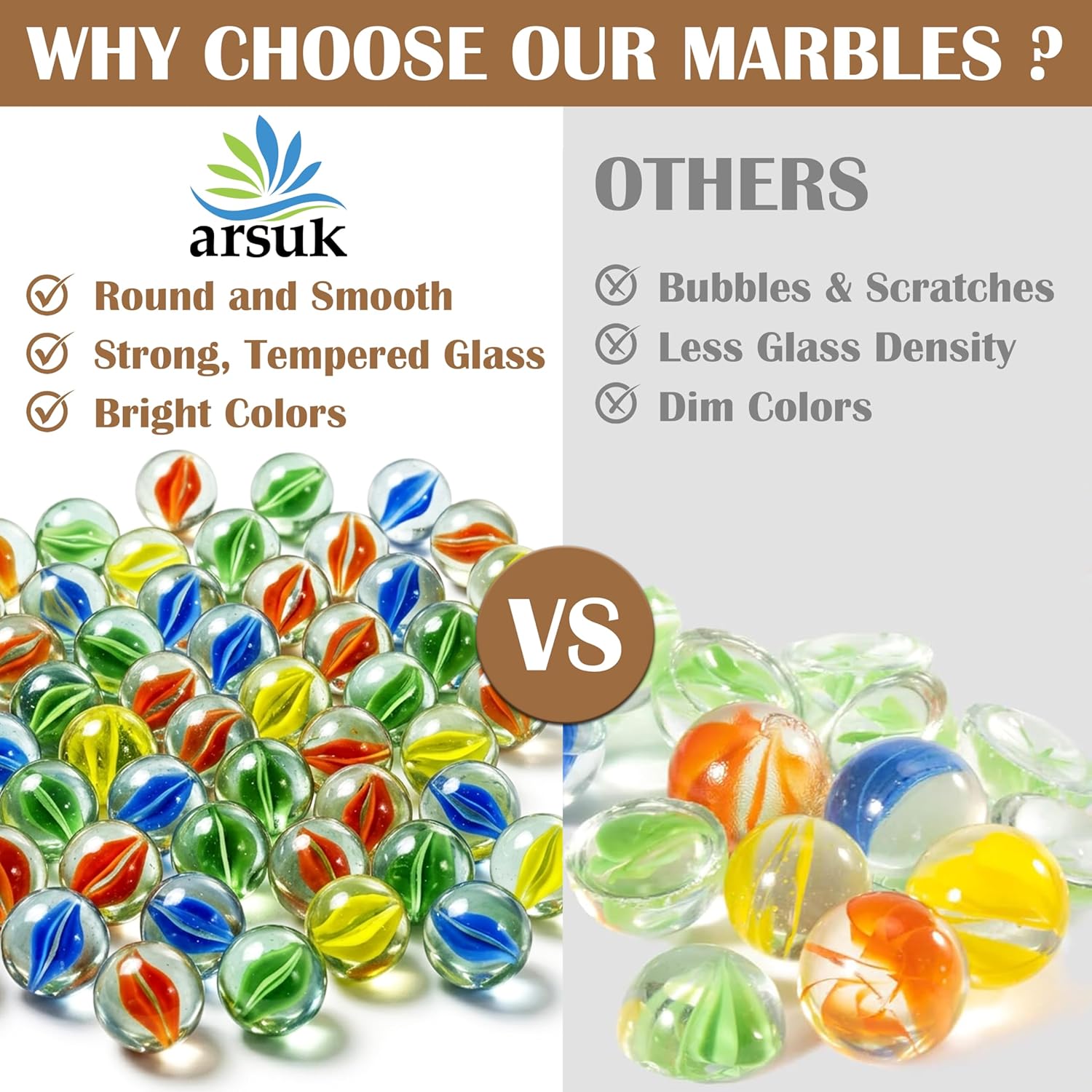 ARSUK Glass Marbles Cats Eye Color Assorted Sizes Mixed Marbles Bulk Vase Fillers, Aquarium Filler, Fish Tank, Plant Decor, Glass Beads for Vases, 0.59 Inch (40pcs Mix Color Marbles)