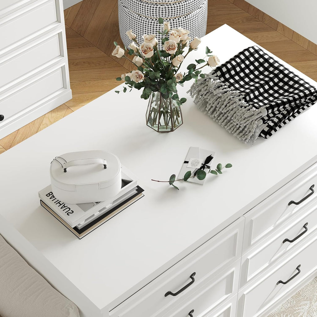 FUFU&GAGA Closet Island with 12 Drawers, Storage Bench with Cushion & Flip Door for Walk-in Closet, Shoe Bench Seating Island with Hidden Storage for Dressing Room, White, 61.9”W x 27.6”D x 32.6”H