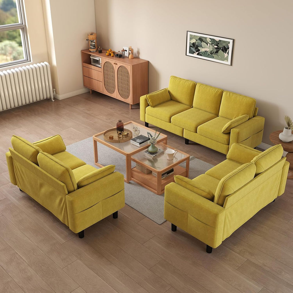 Kinfant 7-Seat Waiting Room Chair- Office Guest Reception Chairs Waiting Furniture Bench with Armrest Modern Upholstered Reception Seating for Salon, Bedroom & Studio, Yellow