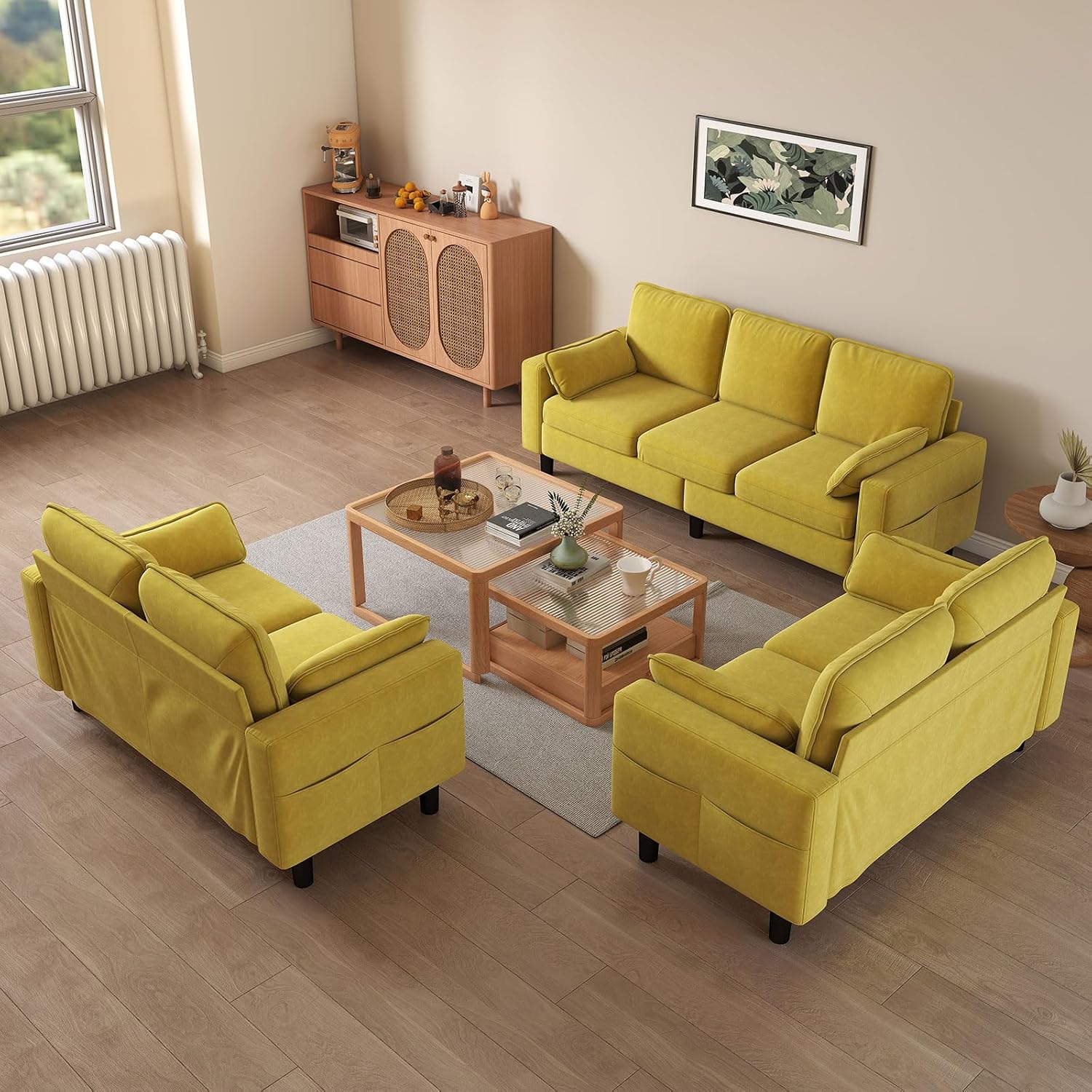Kinfant 7-Seat Waiting Room Chair- Office Guest Reception Chairs Waiting Furniture Bench with Armrest Modern Upholstered Reception Seating for Salon, Bedroom & Studio, Yellow