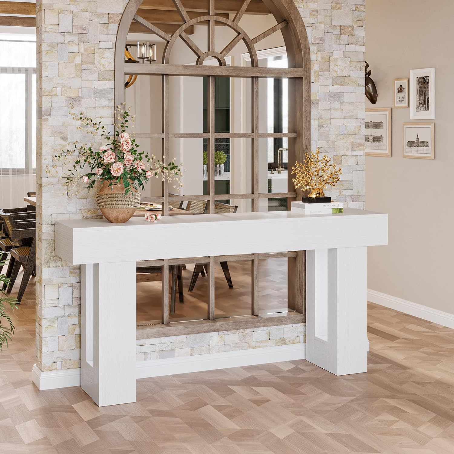 Tribesigns 63-Inch Long Console Table, Farmhouse Wooden Sofa Table Behind The Couch, Narrow Entryway Table for Entrance, Hallway, Living Room (White)
