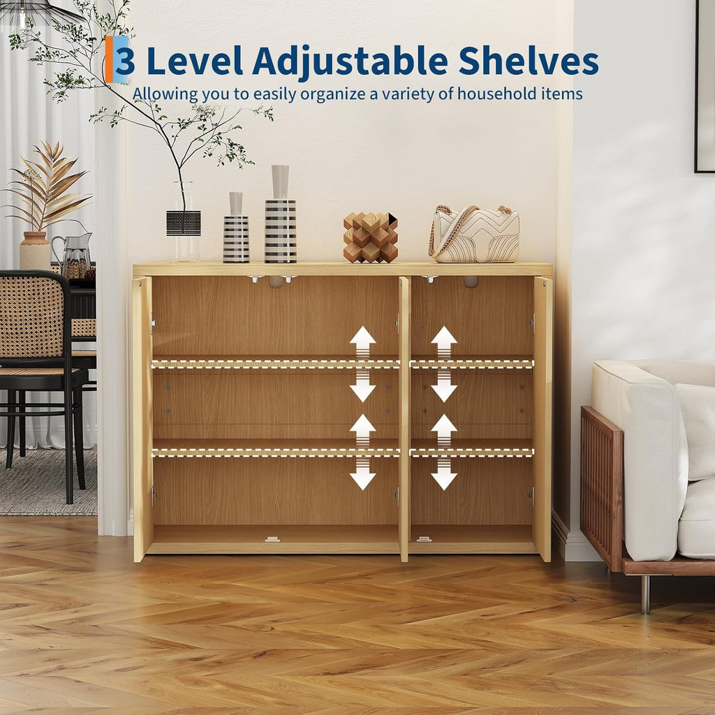 Garvee Fluted Sideboard Buffet Cabinet with Storage, Modern Accent Sideboard with Doors and Adjustable Shelves, Credenza Buffet Table Entryway Cabinets for Dining Living Room Kitchen Hallway